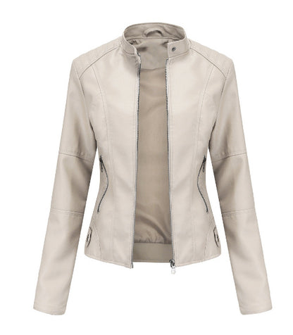 Bomber PU Leather Jacket for Women – European American Casual Outerwear with Stand Collar