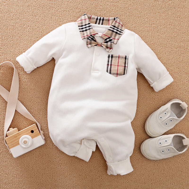 Gentleman Style Cotton Long Sleeve Baby Romper