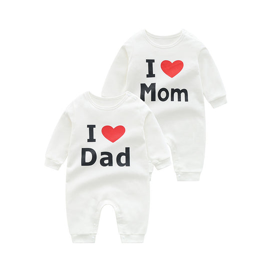 White Long-Sleeved Parent-Child Cotton Onesie