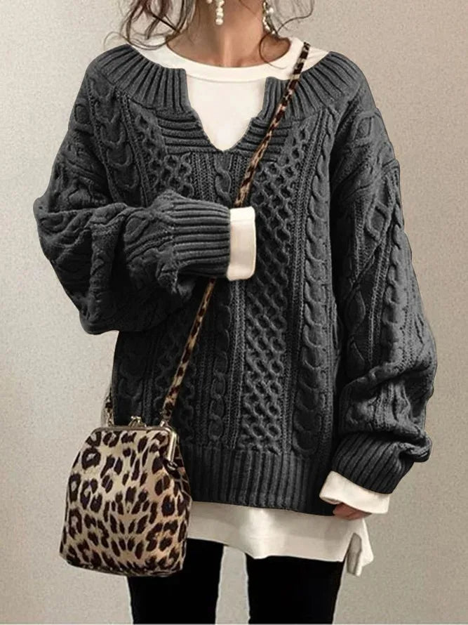 Women Pullovers Knit Sweater – Warm Long Sleeve, Half Open Collar, Retro Office Lady Jumpers for Autumn Winter