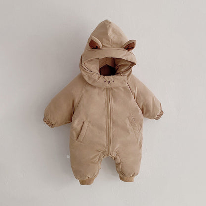 Thick Hooded Baby Jumpsuit – Cozy Polyester Fiber for All Seasons