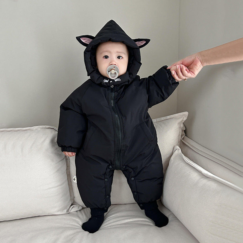 Thick Hooded Baby Jumpsuit – Cozy Polyester Fiber for All Seasons