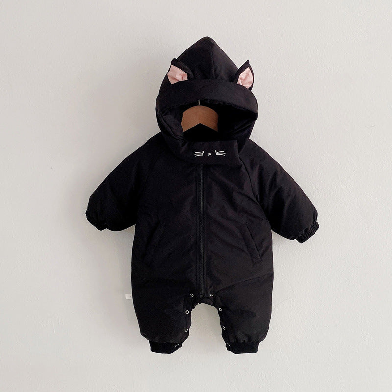 Thick Hooded Baby Jumpsuit – Cozy Polyester Fiber for All Seasons