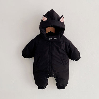 Thick Hooded Baby Jumpsuit – Cozy Polyester Fiber for All Seasons