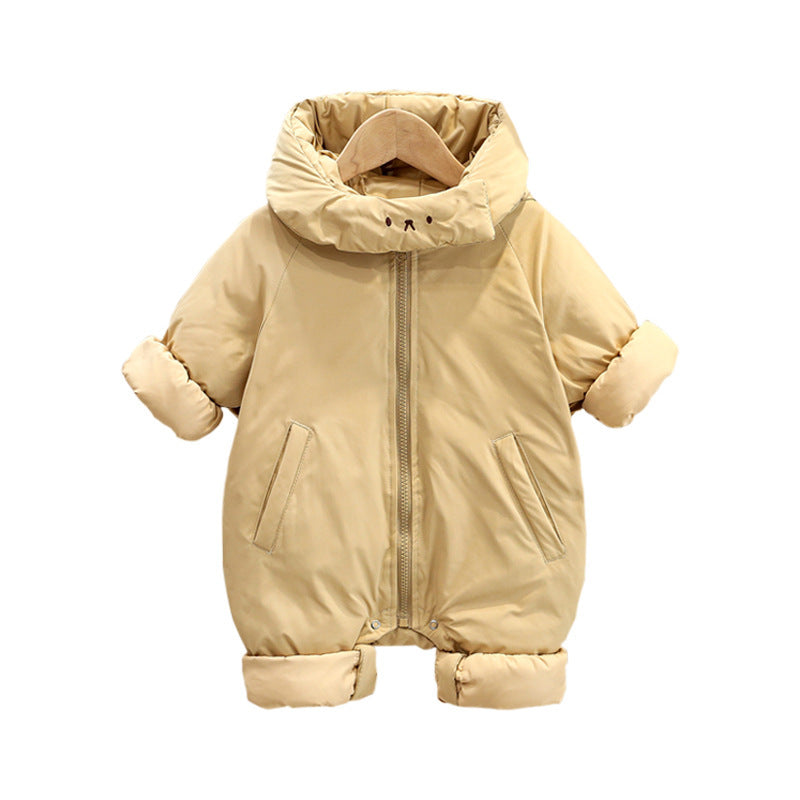 Thick Hooded Baby Jumpsuit – Cozy Polyester Fiber for All Seasons