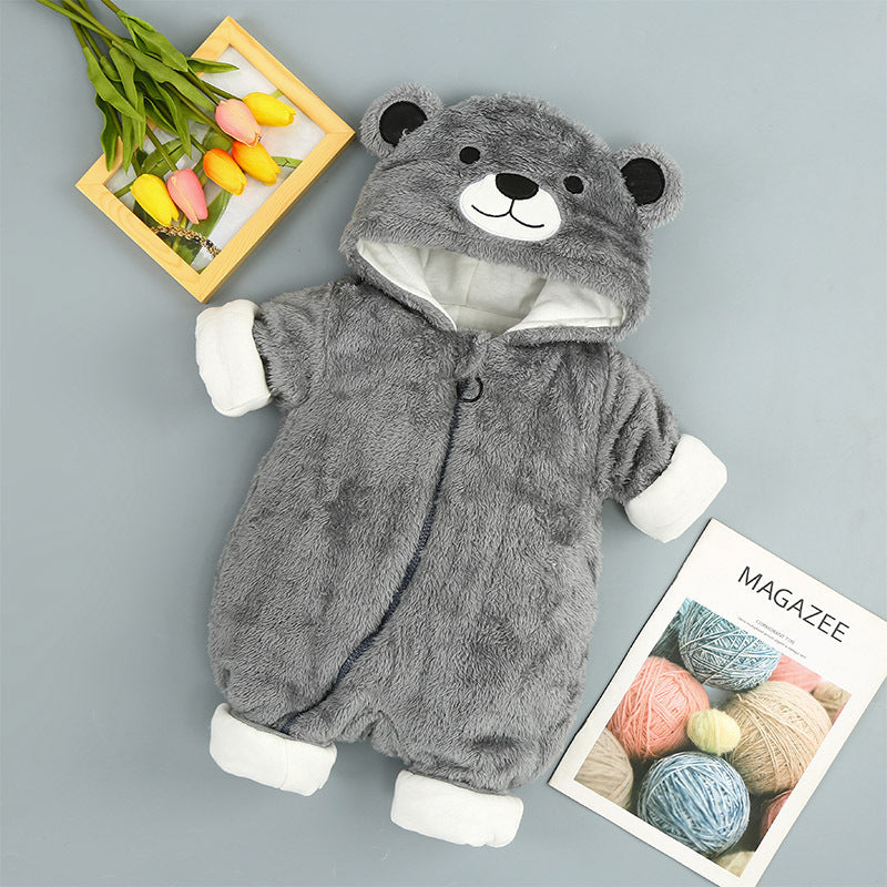 Arctic Velvet Bear Cotton Romper – Winter-Ready One-Piece for Infants