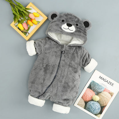Arctic Velvet Bear Cotton Romper – Winter-Ready One-Piece for Infants