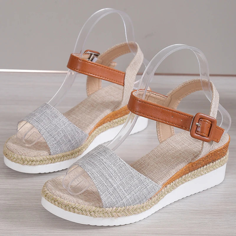 Women's Peep Toe Wedge Sandals – 2025 Summer Low Platform Shoes | Non-Slip Hemp Heeled Sandalias Mujer