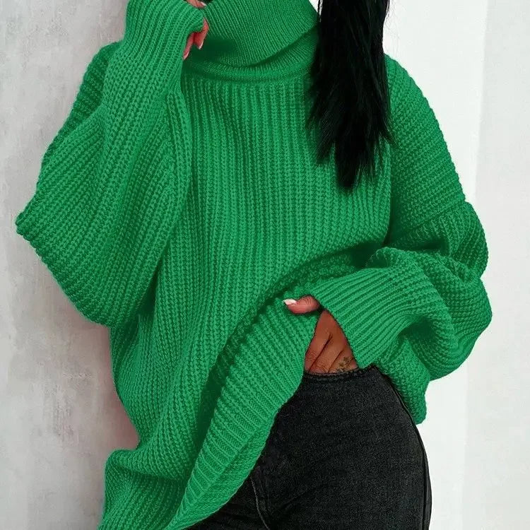 Fashionable Solid Color High Neck Knitted Sweaters