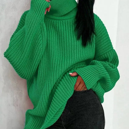 Fashionable Solid Color High Neck Knitted Sweaters