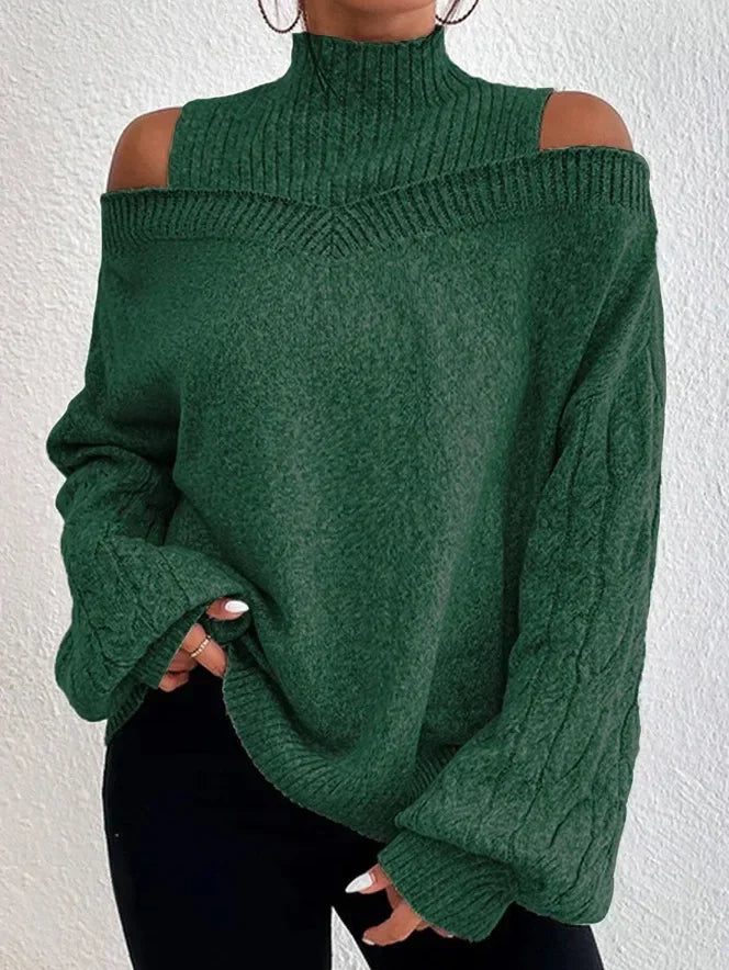 Off Shoulder Elegant High Neck Knitted Sweaters