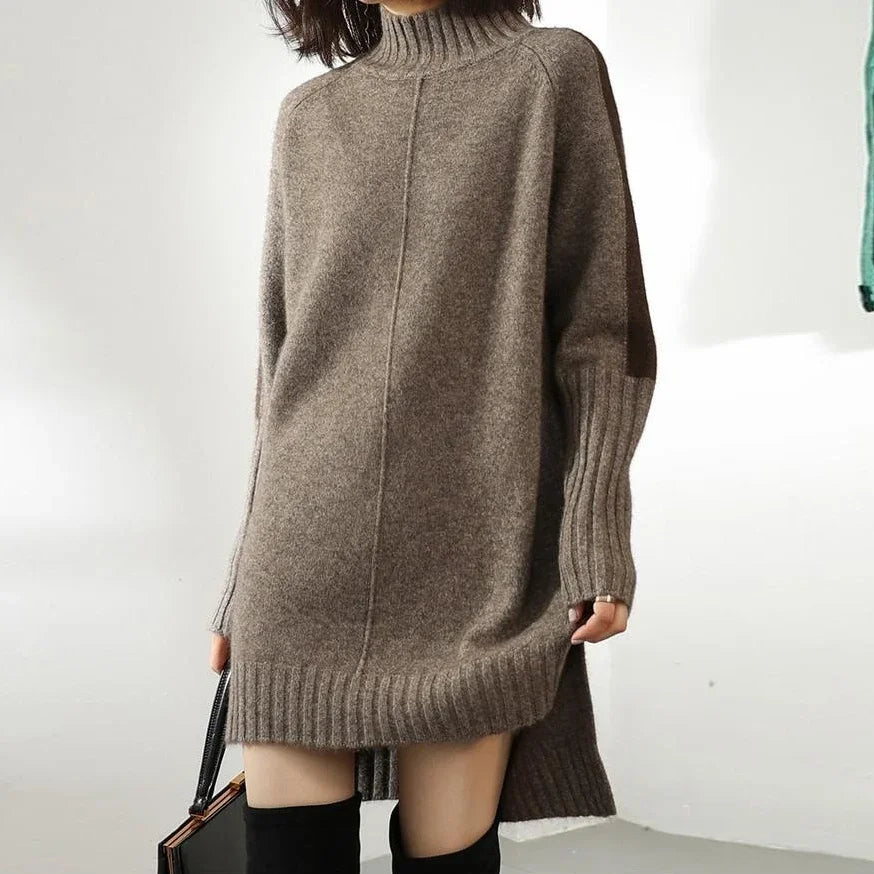 Turtleneck Knitted Sweater for Women – Autumn Winter Warm Thick Pullovers, Wool Knit, Y2K Split Jumper Cardigan