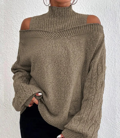 Off Shoulder Elegant High Neck Knitted Sweaters