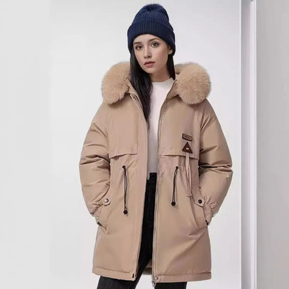 Women's Winter Parka Coat - Fur Collar, Hooded, Quilted & Wool Liner, Slim Fit, Lace-Up, 2025 Fashion