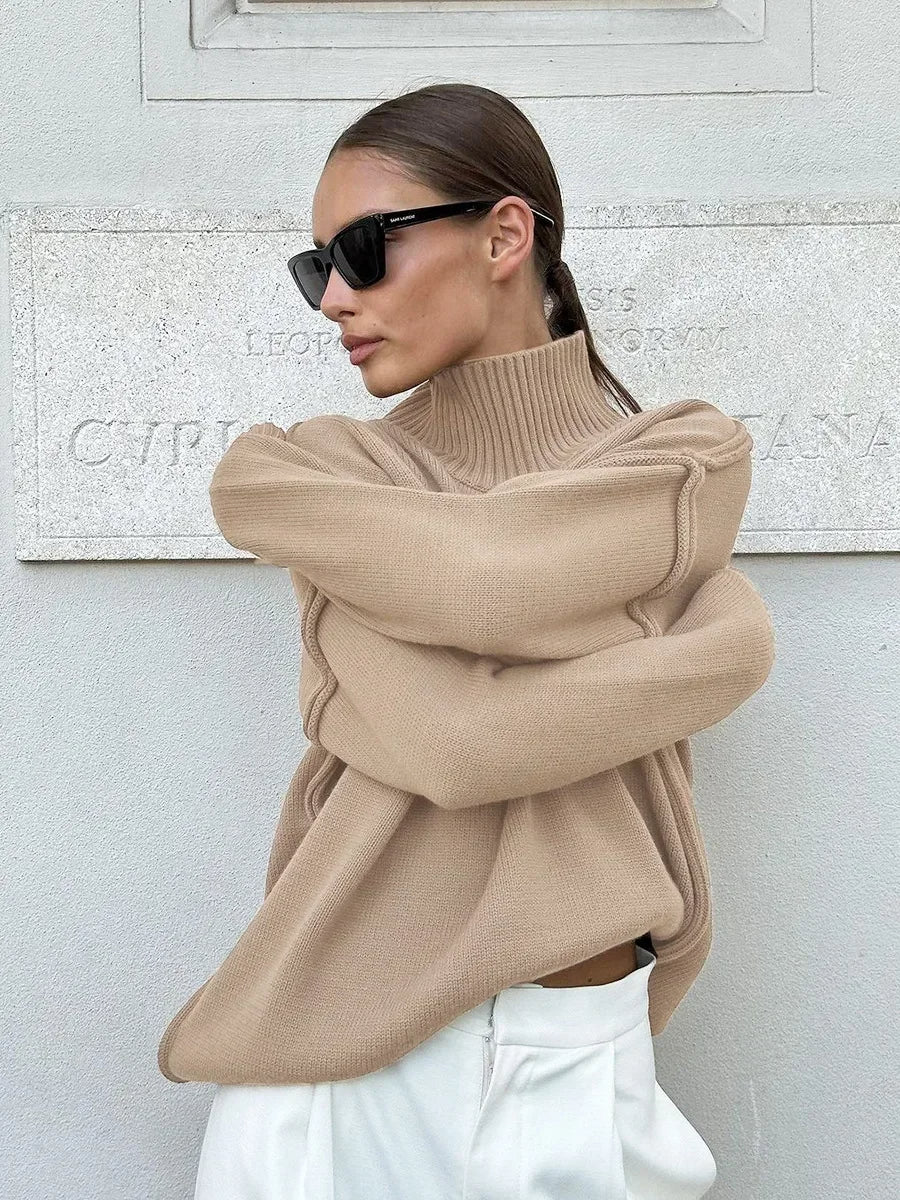 Women's Solid Color Fashion Knitted Turtleneck Sweater – Autumn Winter Thick Loose Casual Pullovers Female Warm Sweater