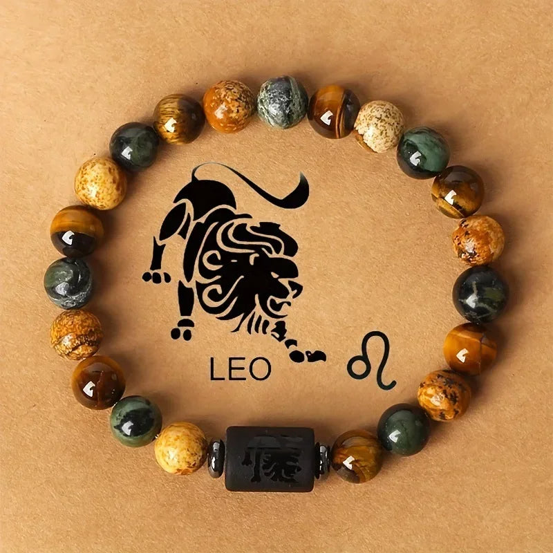 12 Zodiac Signs Constellation Bracelet – Tiger Eye Beaded Charm Jewelry for Men & Women | Virgo, Leo, Libra Gift