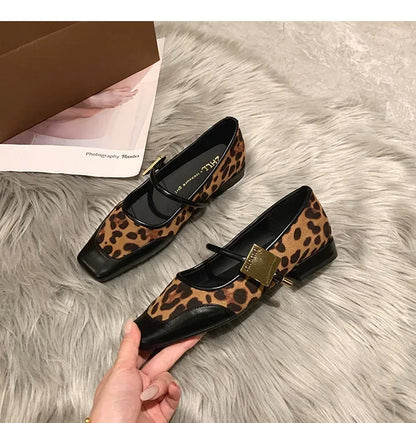 2025 Autumn Fashion Women's Flats – Square Toe Leopard Print Casual Mary Jane Shoes, Breathable & Soft