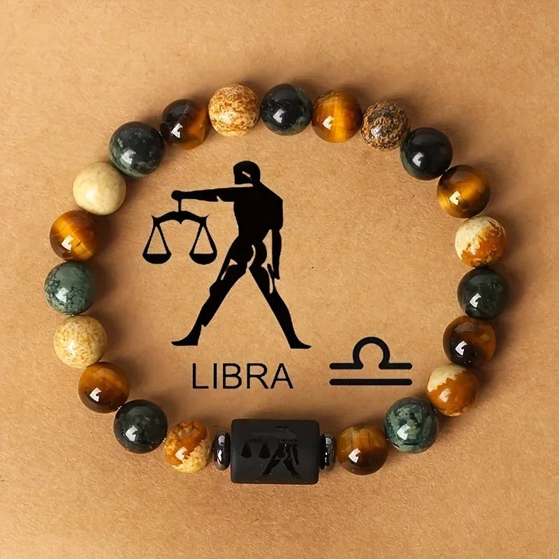 12 Zodiac Signs Constellation Bracelet – Tiger Eye Beaded Charm Jewelry for Men & Women | Virgo, Leo, Libra Gift