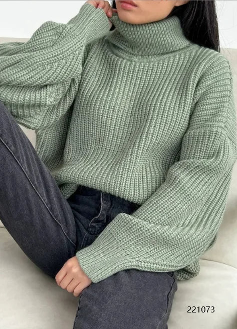 Fashionable Solid Color High Neck Knitted Sweaters