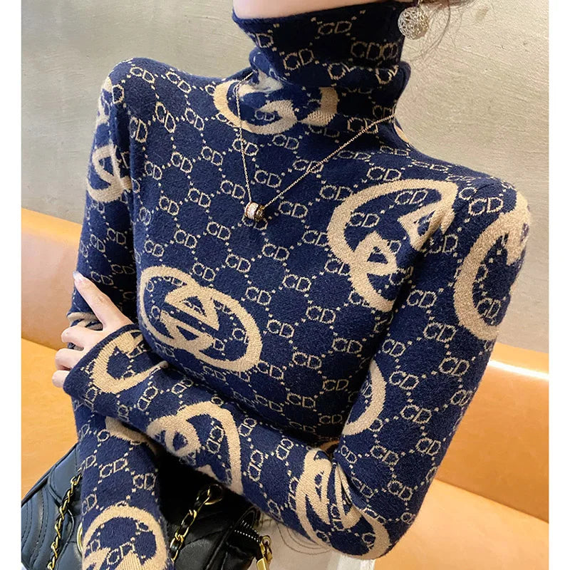 Women Vintage Knitted Turtleneck Pullover – Spring Warm Fashion, Slim Fit, High-Quality Comfortable Sweater Tops