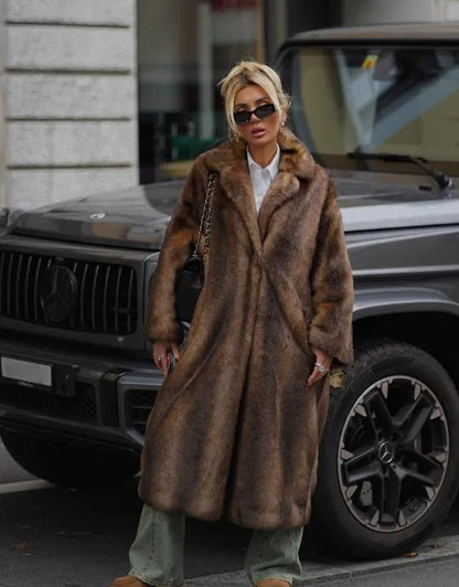 New Women's Faux Fur Thick Long Overcoats