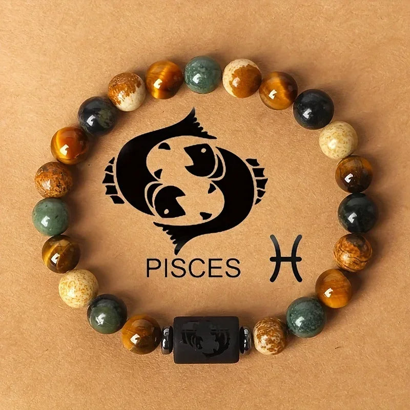 12 Zodiac Signs Constellation Bracelet – Tiger Eye Beaded Charm Jewelry for Men & Women | Virgo, Leo, Libra Gift