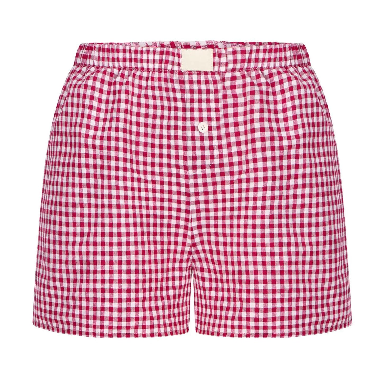 Red Blue Plaid Casual Boxer Shorts For Women