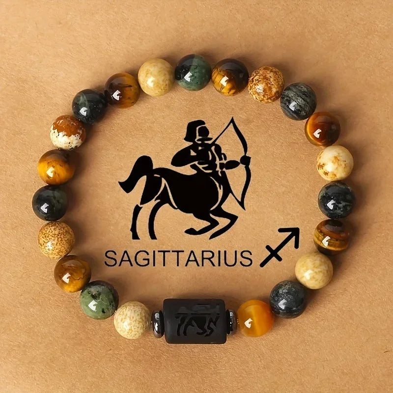 12 Zodiac Signs Constellation Bracelet – Tiger Eye Beaded Charm Jewelry for Men & Women | Virgo, Leo, Libra Gift