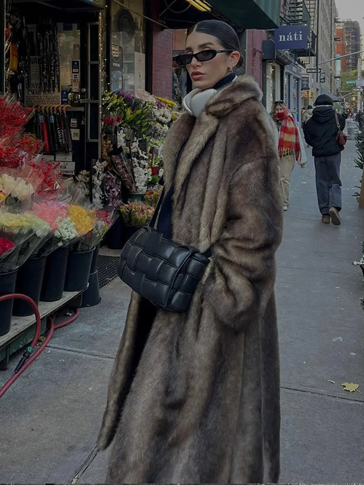 New Women's Faux Fur Thick Long Overcoats