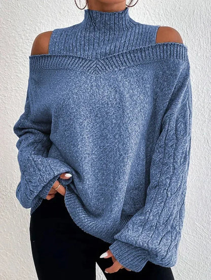 Off Shoulder Elegant High Neck Knitted Sweaters