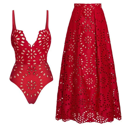 Flower Pattern Hollow Out Sexy Bikini Cover Up Sets