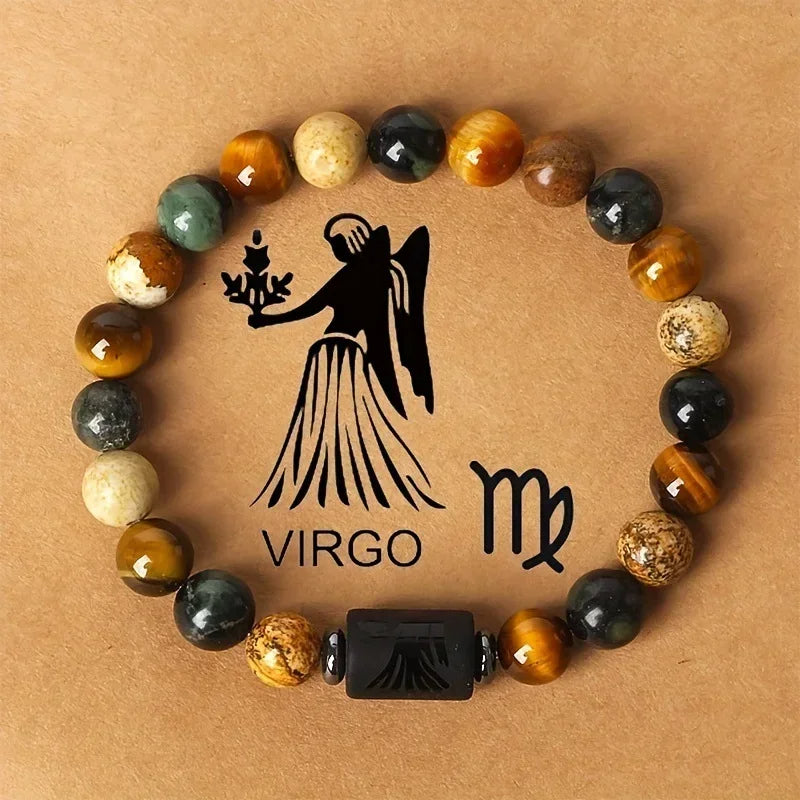 12 Zodiac Signs Constellation Bracelet – Tiger Eye Beaded Charm Jewelry for Men & Women | Virgo, Leo, Libra Gift