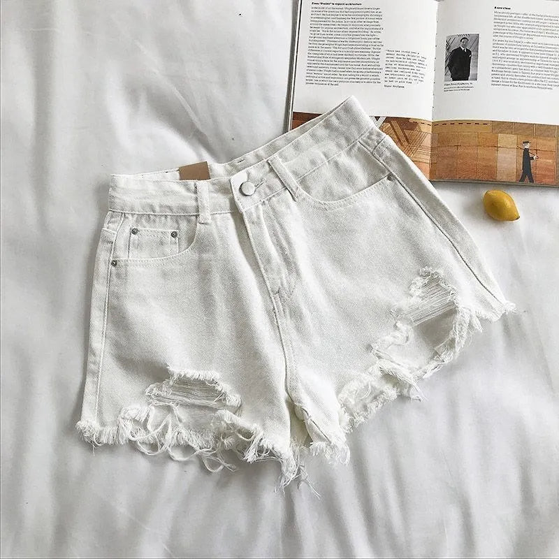 Korean High Waist Denim Shorts – Ripped Wide Leg Jean Shorts for Women