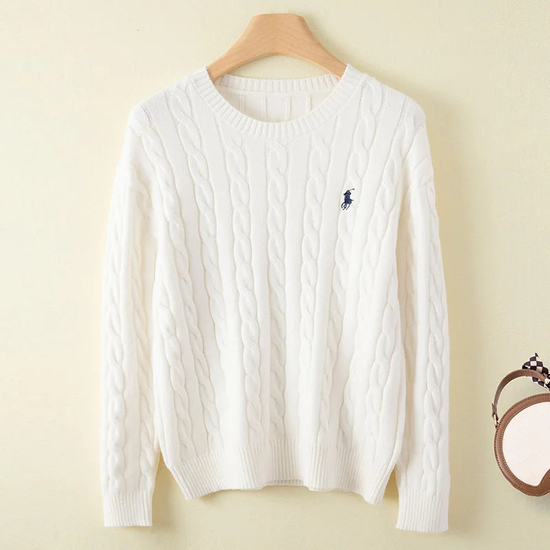 High-End Embroidered Knitted Cashmere Sweater – Round Neck Long Sleeve Pullover for Men & Women, Luxury Soft Warm Knitwear